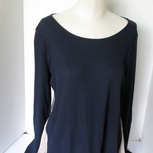 PaisleyGrace Tunic Navy Blue Brown Trim Small